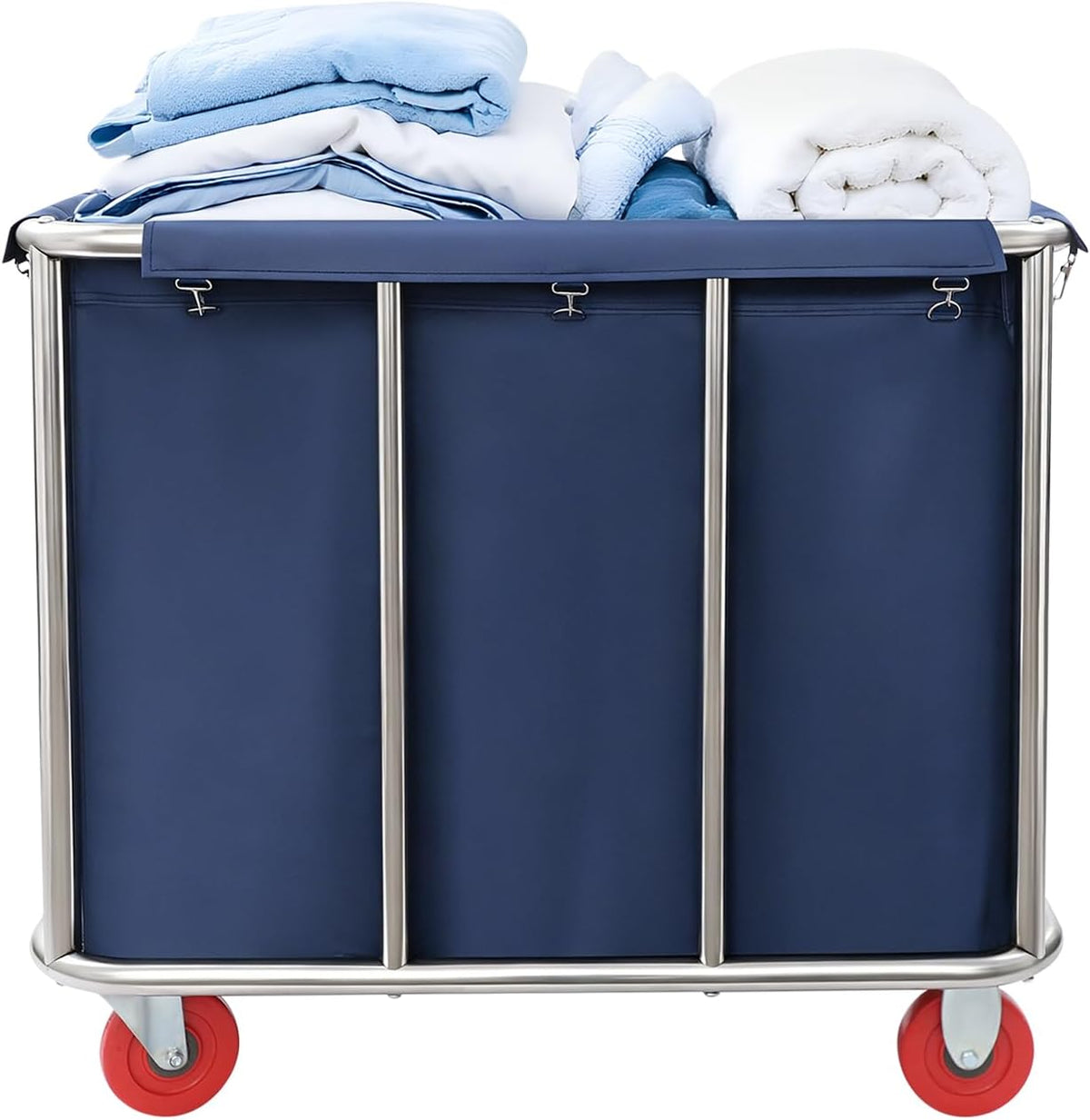 Le chariot a linge dispose de des elements metalliques et de des roulettes uw1462579