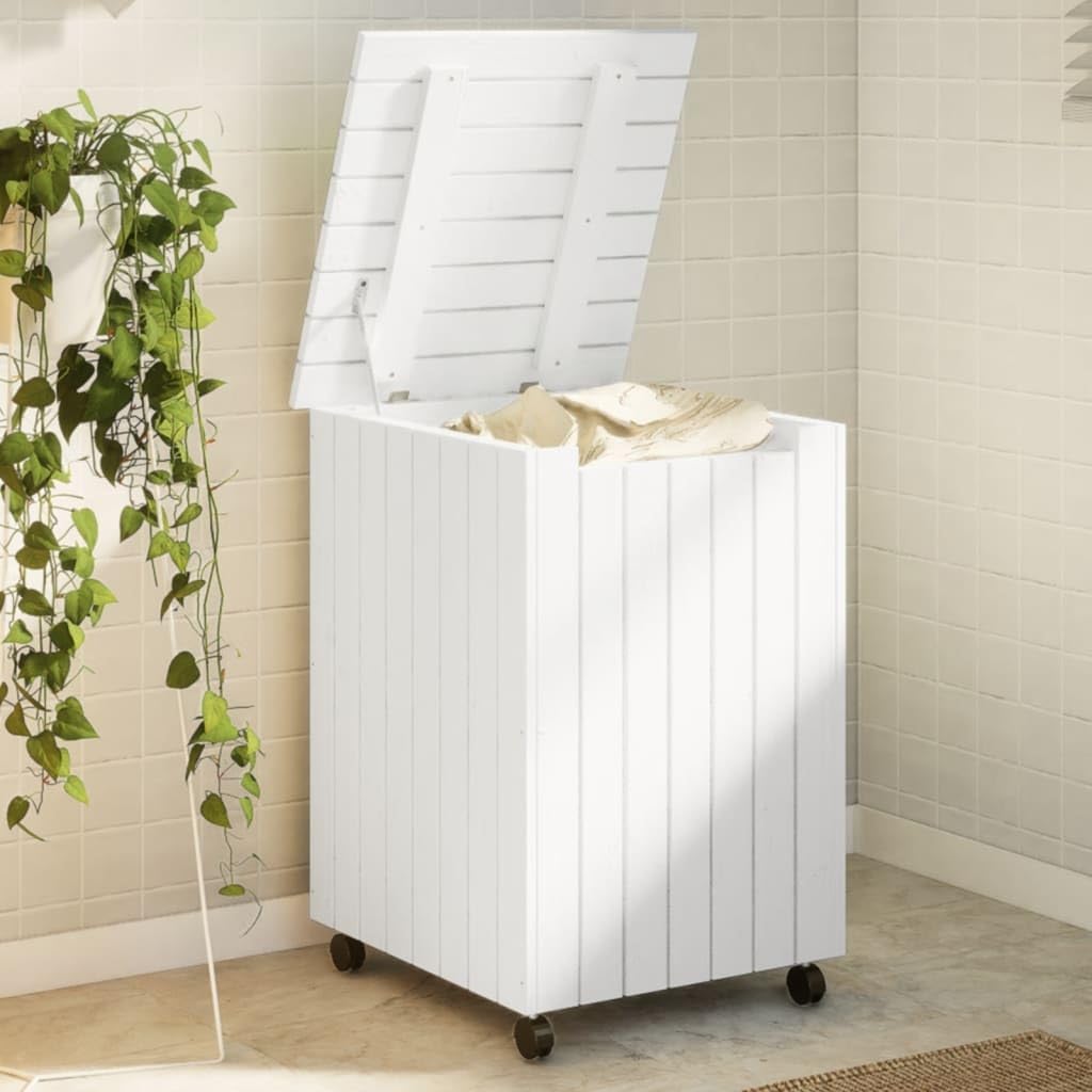 Un panier a linge en bois massif, avec des elements en bois lh0592585
