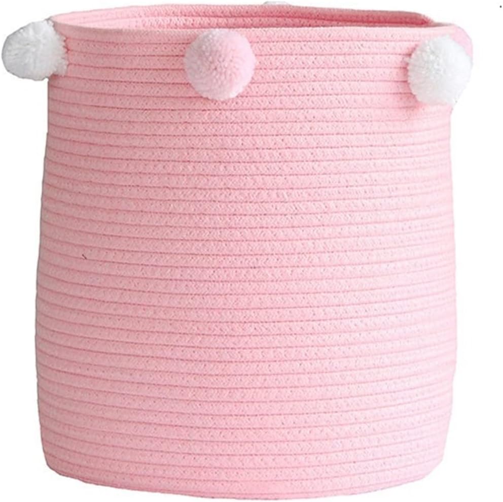 Un panier a linge avec un revetement en coton en coloris rose to8032491
