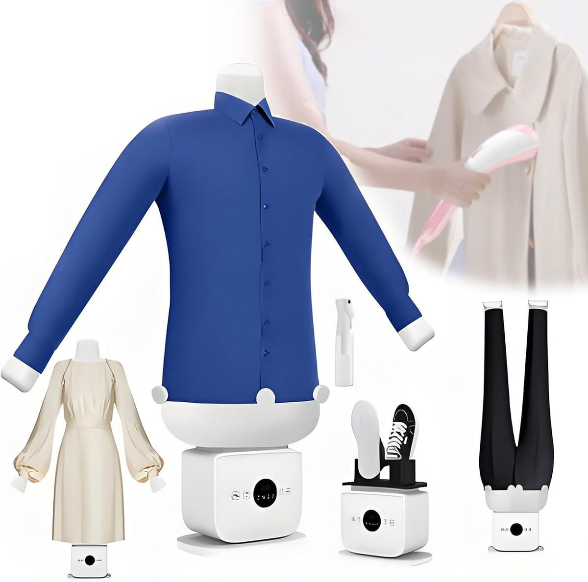 Un mannequin de repassage associe une partie textile en coton et une fonction vapeur verticale ys3721094